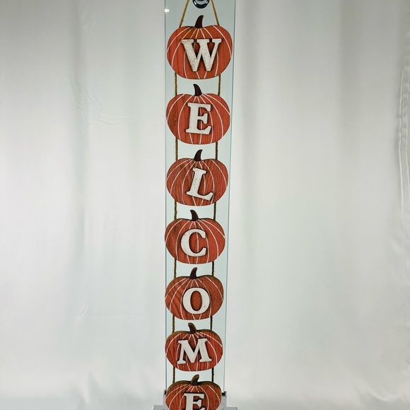The Unbranded Brand Other - Fall Harvest Thanksgiving Pumpkin “Welcome” Hanging Garland Sign Orange White